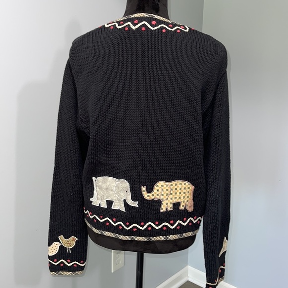 Vintage Orivis ramie cardigan sweater Medium floral animals patch embroidered - Picture 6 of 16